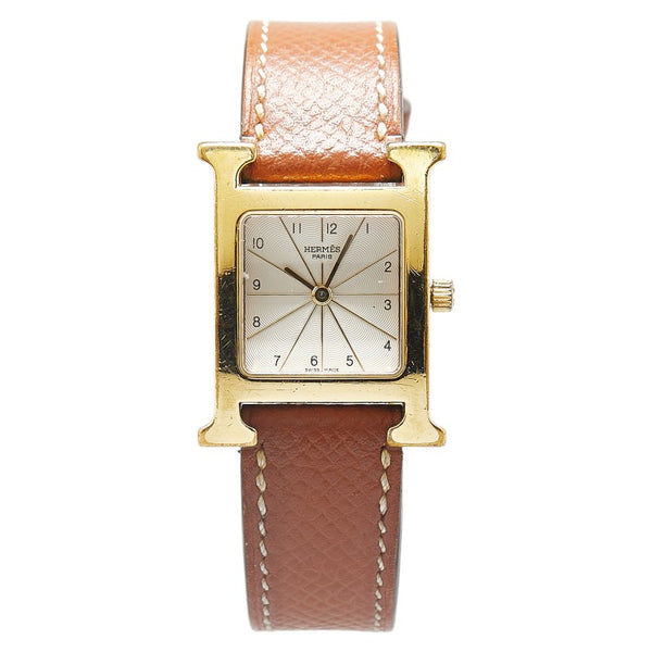 エルメス Hウォッチ 腕時計 HH1.201 クオーツ ホワイト文字盤 メッキ レザー レディース HERMES 【中古】