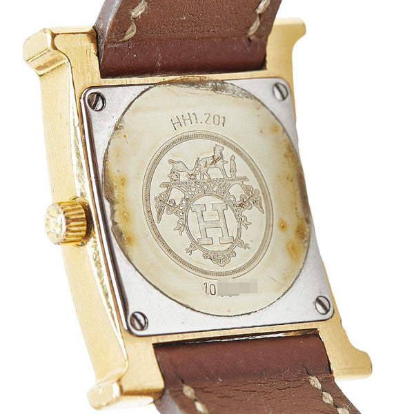 エルメス Hウォッチ 腕時計 HH1.201 クオーツ ホワイト文字盤 メッキ レザー レディース HERMES 【中古】