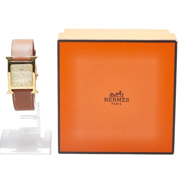 エルメス Hウォッチ 腕時計 HH1.501 クオーツ ゴールド文字盤 メッキ レザー レディース HERMES 【中古】