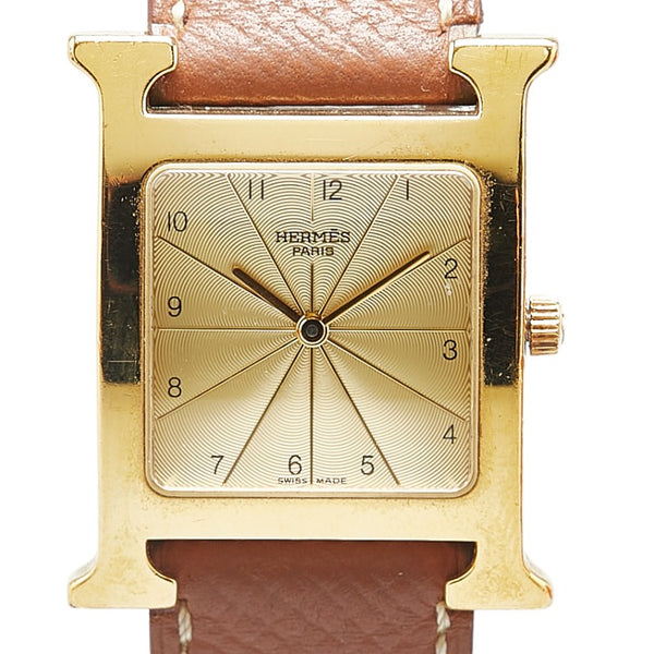 エルメス Hウォッチ 腕時計 HH1.501 クオーツ ゴールド文字盤 メッキ レザー レディース HERMES 【中古】