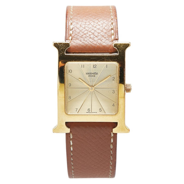 エルメス Hウォッチ 腕時計 HH1.501 クオーツ ゴールド文字盤 メッキ レザー レディース HERMES 【中古】