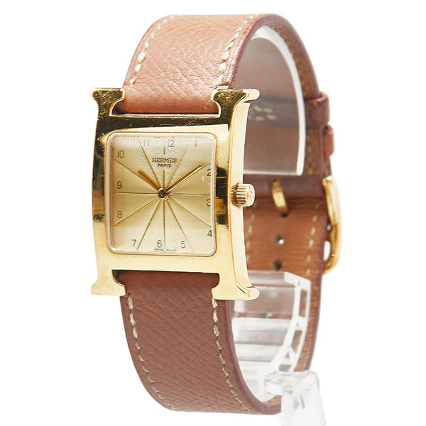 エルメス Hウォッチ 腕時計 HH1.501 クオーツ ゴールド文字盤 メッキ レザー レディース HERMES 【中古】