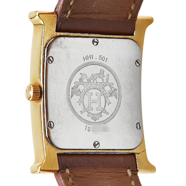 エルメス Hウォッチ 腕時計 HH1.501 クオーツ ゴールド文字盤 メッキ レザー レディース HERMES 【中古】