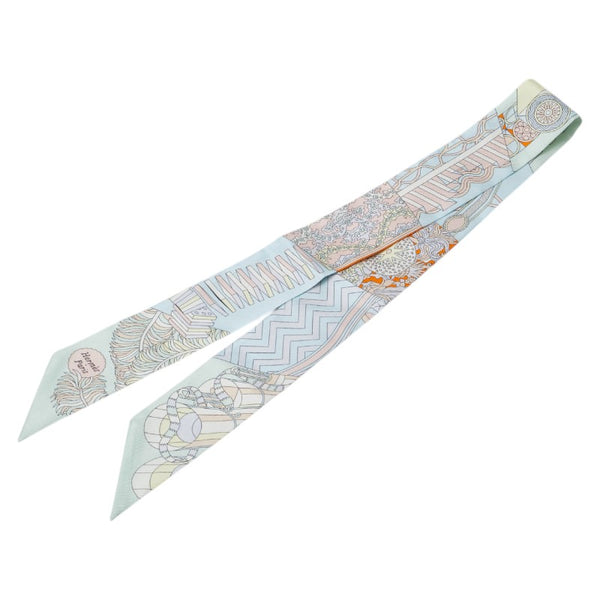 エルメス ツイリー De l'Ombrelle aux Duels 杖傘と決闘 スカーフ ライトブルー マルチカラー シルク レディース HERMES 【中古】
