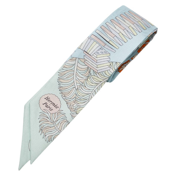 エルメス ツイリー De l'Ombrelle aux Duels 杖傘と決闘 スカーフ ライトブルー マルチカラー シルク レディース HERMES 【中古】
