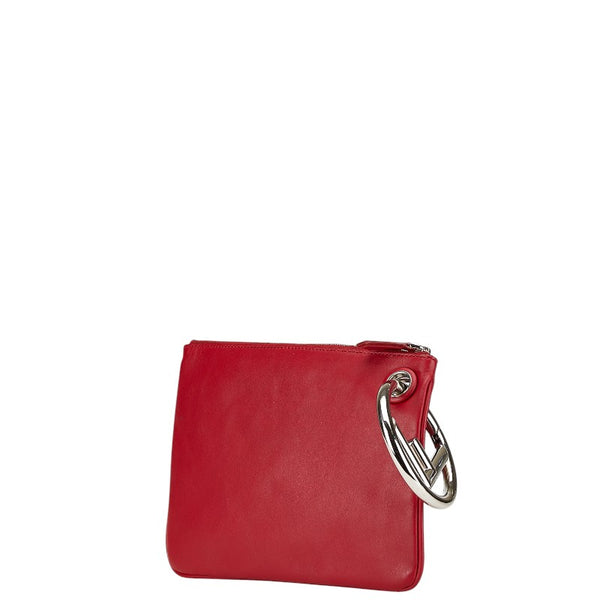 フェンディ Fロゴ ポーチ クラッチバッグ レッド レザー レディース FENDI 【中古】