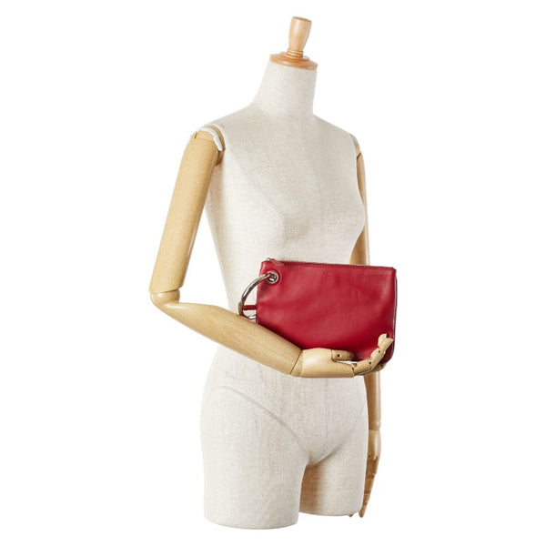 フェンディ Fロゴ ポーチ クラッチバッグ レッド レザー レディース FENDI 【中古】