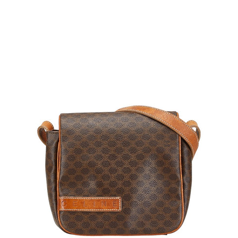 セリーヌ マカダム ショルダーバッグ ブラウン PVC レザー レディース CELINE 【中古】
