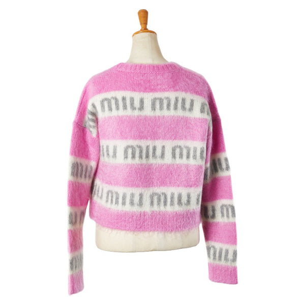 ミュウミュウ モヘヤ ロゴ ニット サイズ：36 MML482 ピンク ホワイト モヘヤ レディース MIUMIU 【中古】
