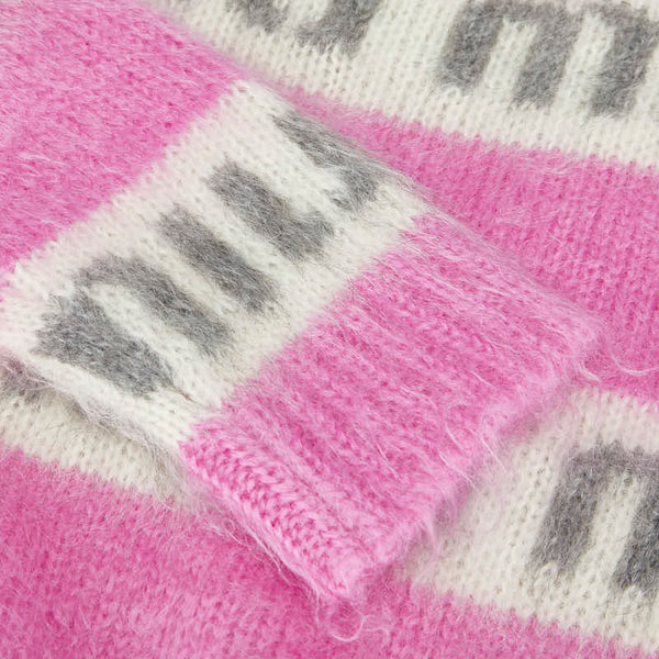 ミュウミュウ モヘヤ ロゴ ニット サイズ：36 MML482 ピンク ホワイト モヘヤ レディース MIUMIU 【中古】