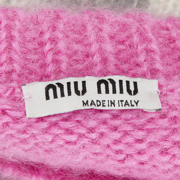 ミュウミュウ モヘヤ ロゴ ニット サイズ：36 MML482 ピンク ホワイト モヘヤ レディース MIUMIU 【中古】