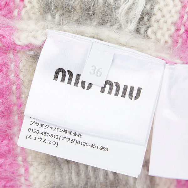 ミュウミュウ モヘヤ ロゴ ニット サイズ：36 MML482 ピンク ホワイト モヘヤ レディース MIUMIU 【中古】