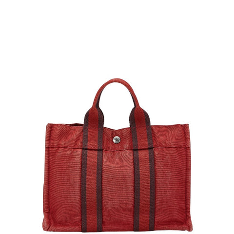 エルメス フールトゥPM トートバッグ ハンドバッグ レッド キャンバス レディース HERMES 【中古】