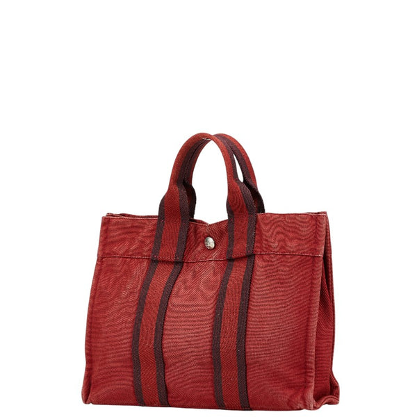 エルメス フールトゥPM トートバッグ ハンドバッグ レッド キャンバス レディース HERMES 【中古】