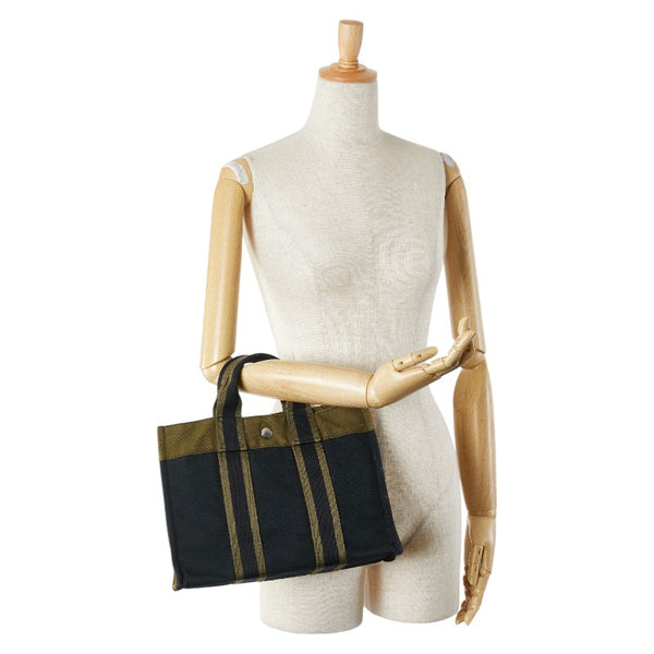 エルメス フールトゥ トートPM ハンドバッグ トートバッグ ブラック カーキ キャンバス レディース HERMES 【中古】