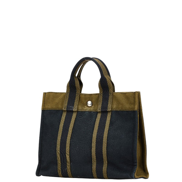 エルメス フールトゥ トートPM ハンドバッグ トートバッグ ブラック カーキ キャンバス レディース HERMES 【中古】