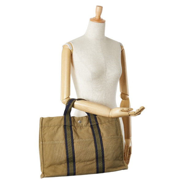 エルメス フールトゥ トートMM トートバッグ カーキ ネイビー キャンバス レディース HERMES 【中古】