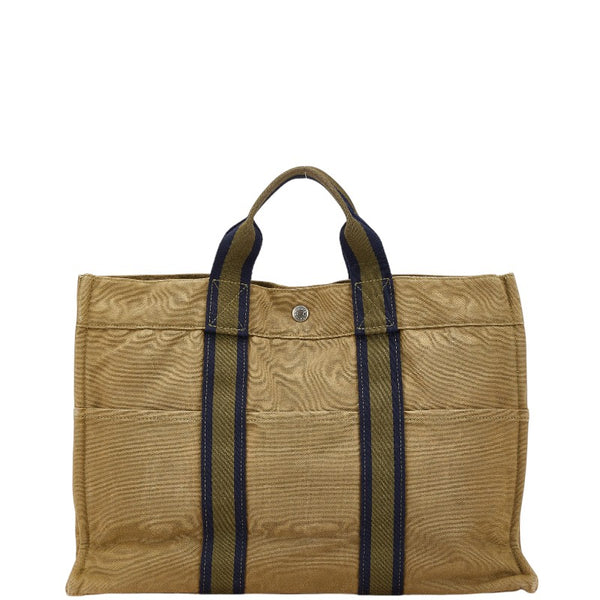 エルメス フールトゥ トートMM トートバッグ カーキ ネイビー キャンバス レディース HERMES 【中古】