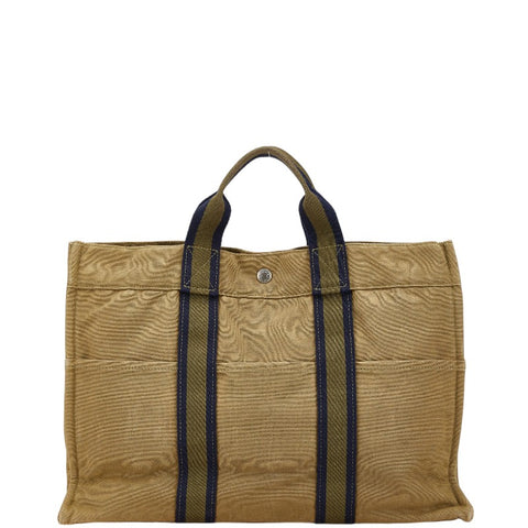 エルメス フールトゥ トートMM トートバッグ カーキ ネイビー キャンバス レディース HERMES 【中古】