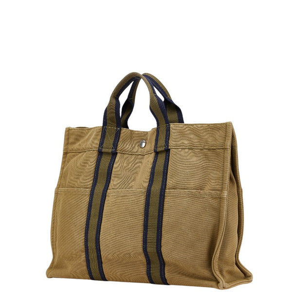エルメス フールトゥ トートMM トートバッグ カーキ ネイビー キャンバス レディース HERMES 【中古】