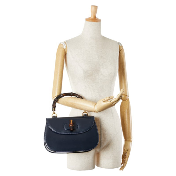 グッチ オールドグッチ バンブー ハンドバッグ ネイビー レザー レディース GUCCI 【中古】