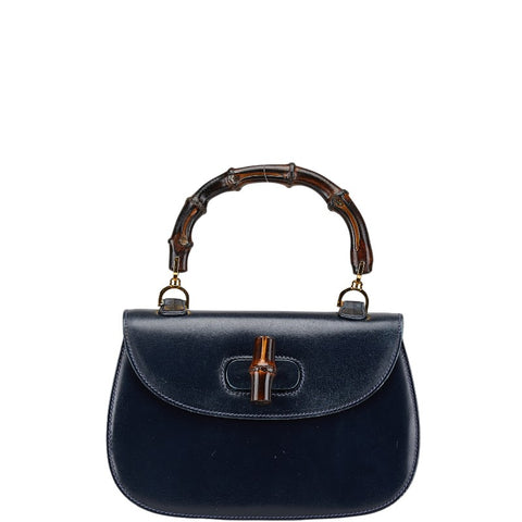 グッチ オールドグッチ バンブー ハンドバッグ ネイビー レザー レディース GUCCI 【中古】