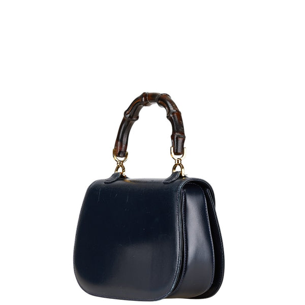 グッチ オールドグッチ バンブー ハンドバッグ ネイビー レザー レディース GUCCI 【中古】