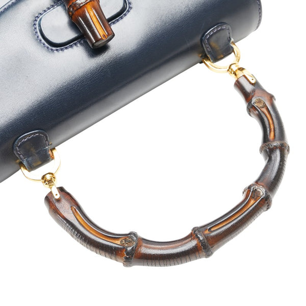 グッチ オールドグッチ バンブー ハンドバッグ ネイビー レザー レディース GUCCI 【中古】