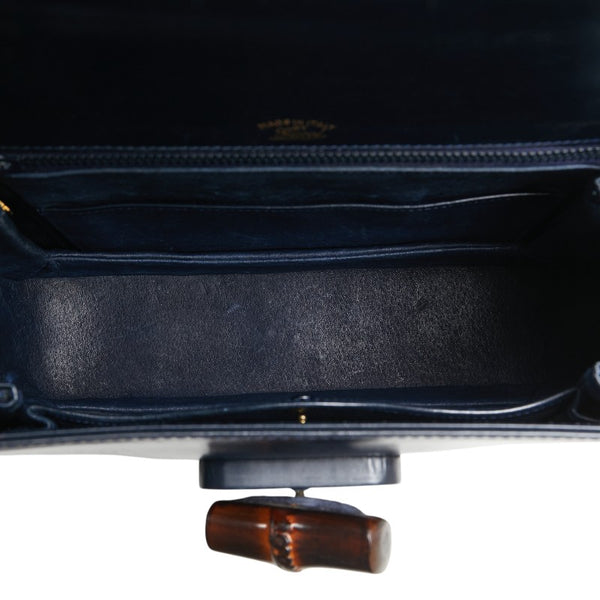 グッチ オールドグッチ バンブー ハンドバッグ ネイビー レザー レディース GUCCI 【中古】