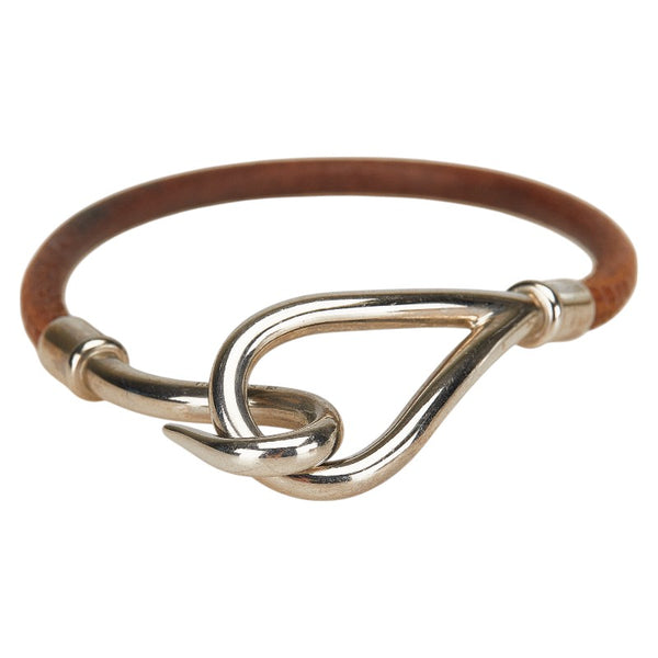 エルメス ジャンボブレス ブレスレット ブラウン シルバー レザー メタル レディース HERMES 【中古】