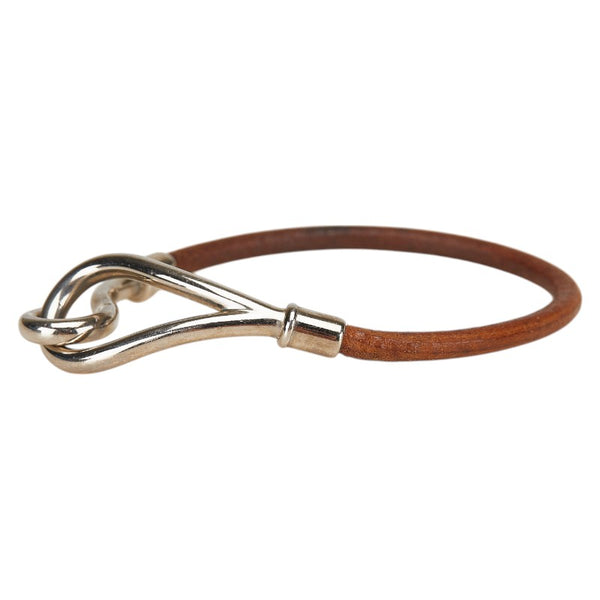 エルメス ジャンボブレス ブレスレット ブラウン シルバー レザー メタル レディース HERMES 【中古】