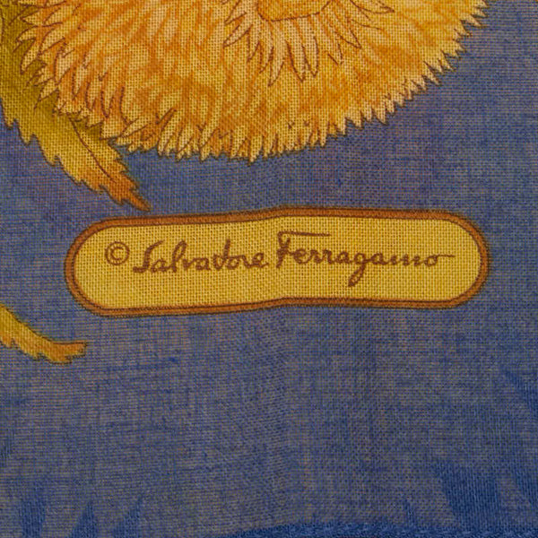 サルヴァトーレフェラガモ ひまわり モチーフ スカーフ ブルー イエロー コットン レディース Salvatore Ferragamo 【中古】