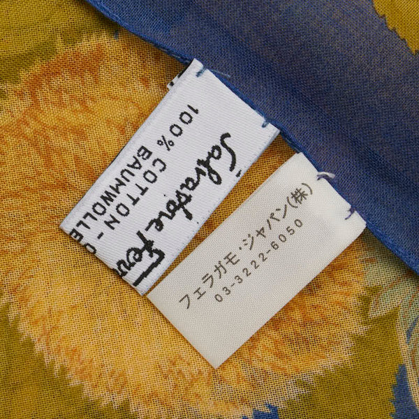 サルヴァトーレフェラガモ ひまわり モチーフ スカーフ ブルー イエロー コットン レディース Salvatore Ferragamo 【中古】