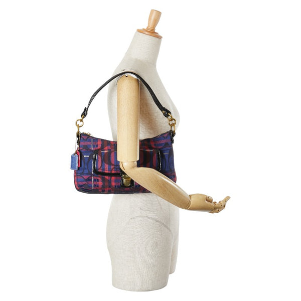 コーチ ポピー タータン グルービー ハンドバッグ ワンショルダーバッグ 21621 ブルー レッド ブラック ナイロン エナメル レディース COACH 【中古】