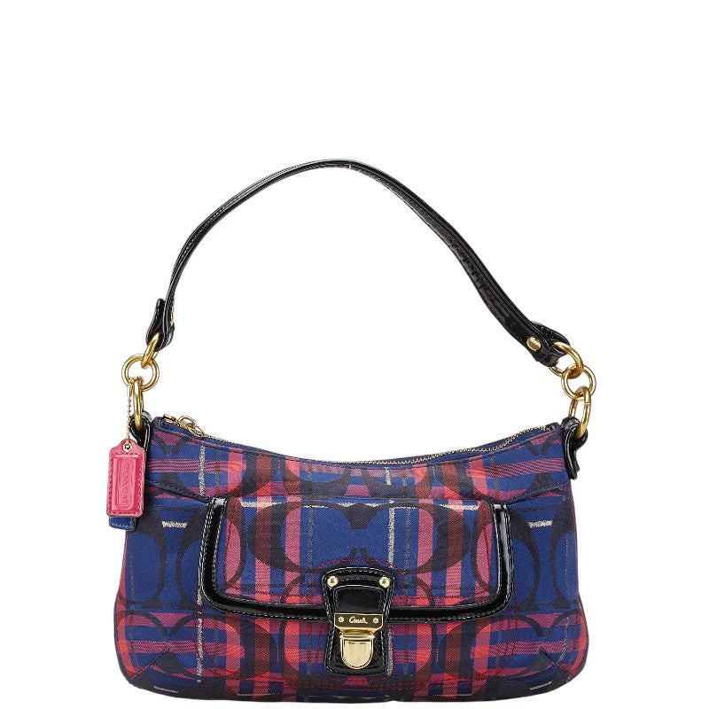 コーチ ポピー タータン グルービー ハンドバッグ ワンショルダーバッグ 21621 ブルー レッド ブラック ナイロン エナメル レディース COACH 【中古】
