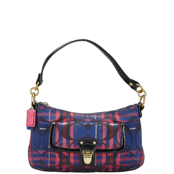 コーチ ポピー タータン グルービー ハンドバッグ ワンショルダーバッグ 21621 ブルー レッド ブラック ナイロン エナメル レディース COACH 【中古】