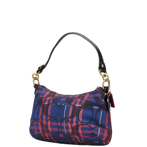 コーチ ポピー タータン グルービー ハンドバッグ ワンショルダーバッグ 21621 ブルー レッド ブラック ナイロン エナメル レディース COACH 【中古】