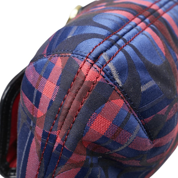 コーチ ポピー タータン グルービー ハンドバッグ ワンショルダーバッグ 21621 ブルー レッド ブラック ナイロン エナメル レディース COACH 【中古】