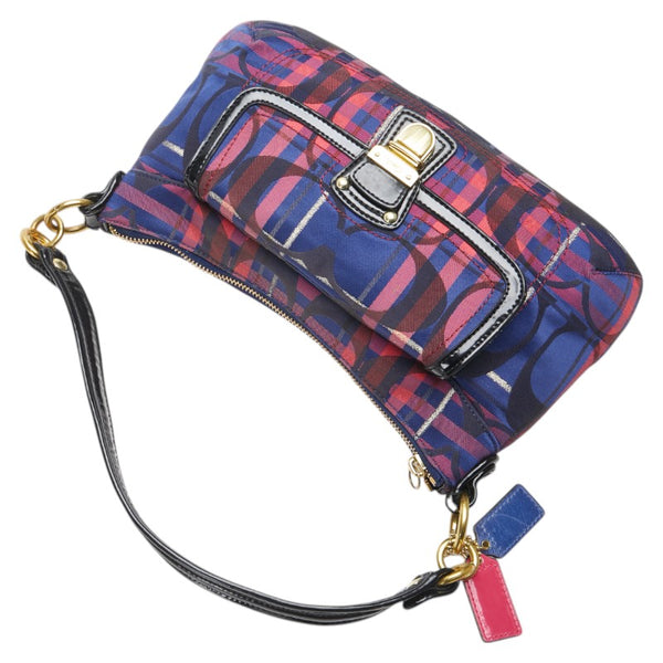 コーチ ポピー タータン グルービー ハンドバッグ ワンショルダーバッグ 21621 ブルー レッド ブラック ナイロン エナメル レディース COACH 【中古】