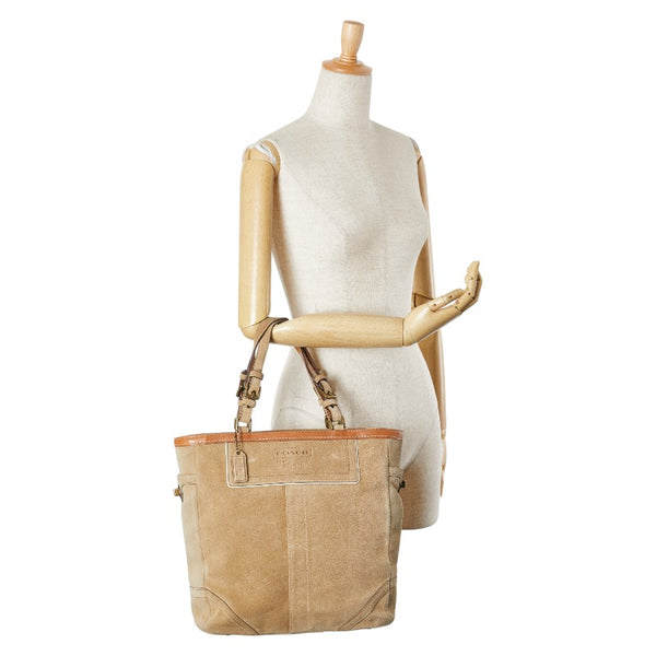 コーチ トートバッグ ショルダーバッグ ベージュ ブラウン スウェード レディース COACH 【中古】