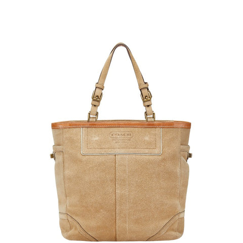 コーチ トートバッグ ショルダーバッグ ベージュ ブラウン スウェード レディース COACH 【中古】