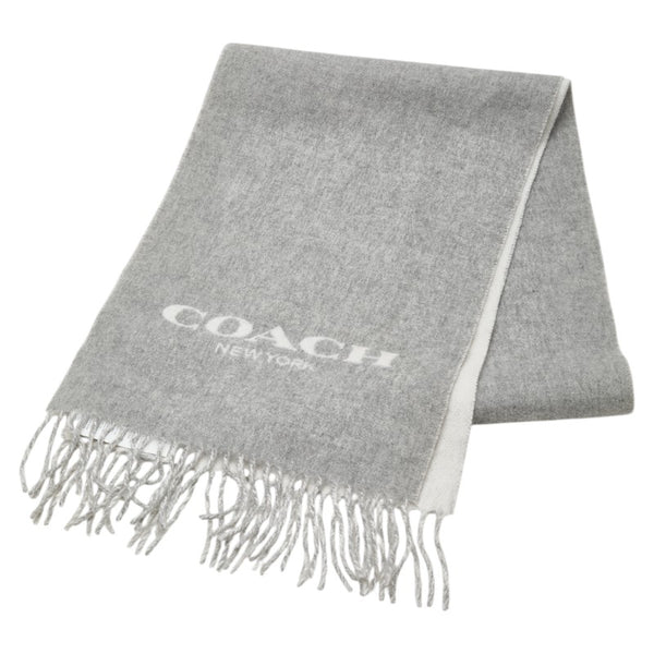コーチ ロゴ マフラー グレー ホワイト ウール カシミヤ レディース COACH 【中古】