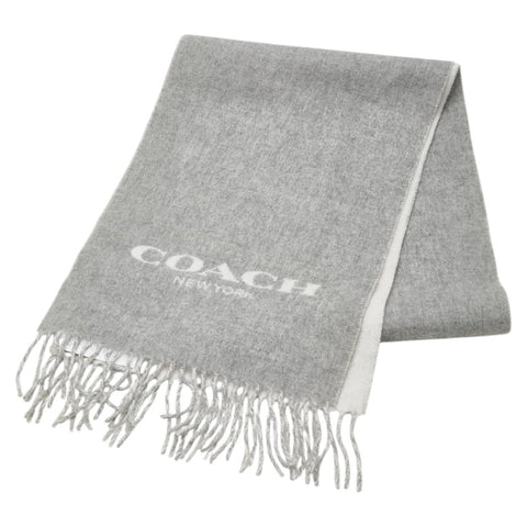 コーチ ロゴ マフラー グレー ホワイト ウール カシミヤ レディース COACH 【中古】