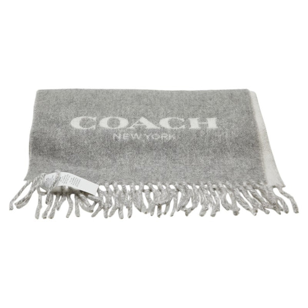 コーチ ロゴ マフラー グレー ホワイト ウール カシミヤ レディース COACH 【中古】