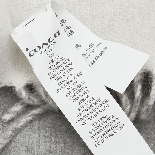 コーチ ロゴ マフラー グレー ホワイト ウール カシミヤ レディース COACH 【中古】