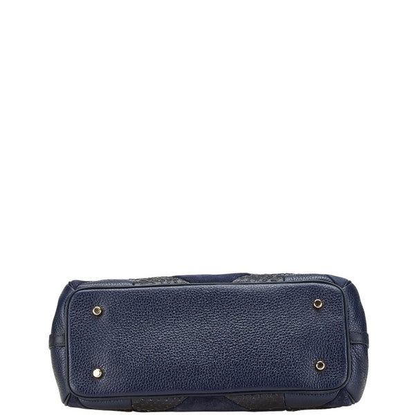 コーチ パッチワーク キャリーオール  ハンドバッグ ショルダーバッグ 2WAY ネイビー ブラック レザー レディース COACH 【中古】