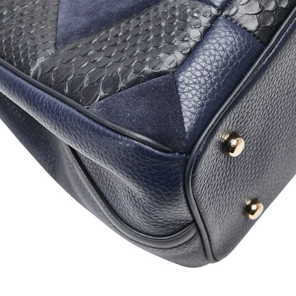 コーチ パッチワーク キャリーオール  ハンドバッグ ショルダーバッグ 2WAY ネイビー ブラック レザー レディース COACH 【中古】