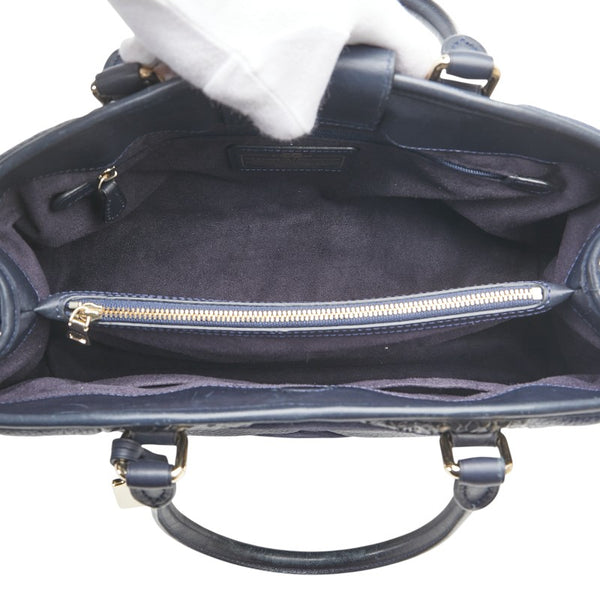 コーチ パッチワーク キャリーオール  ハンドバッグ ショルダーバッグ 2WAY ネイビー ブラック レザー レディース COACH 【中古】