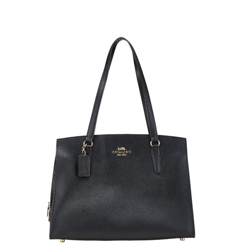 コーチ テイタム キャリーオール 40 ハンドバッグ トートバッグ C4077 ブラック トゥルーレッド レザー レディース COACH 【中古】