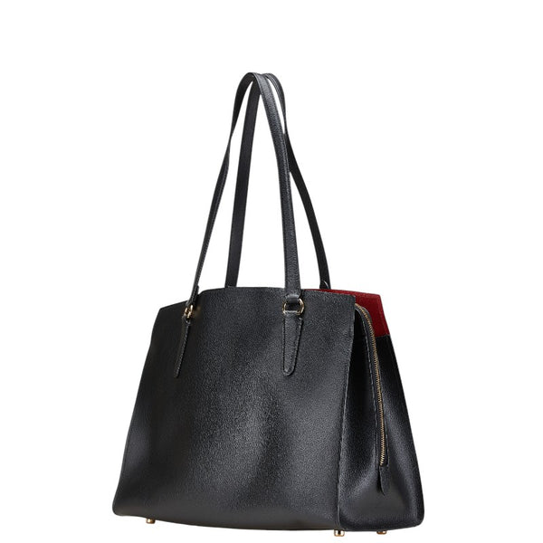 コーチ テイタム キャリーオール 40 ハンドバッグ トートバッグ C4077 ブラック トゥルーレッド レザー レディース COACH 【中古】